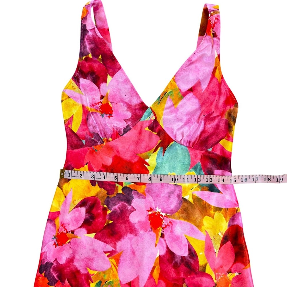 Bebe Pink Floral Watercolor Satin Maxi Dress Sleeveless V-Neck 703763P Size S - Picture 10 of 13